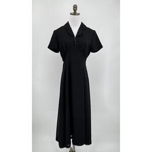 Studio by Pat Argenti Black Collared Short Sleeve Midi Fit Flare Dress Sz 6